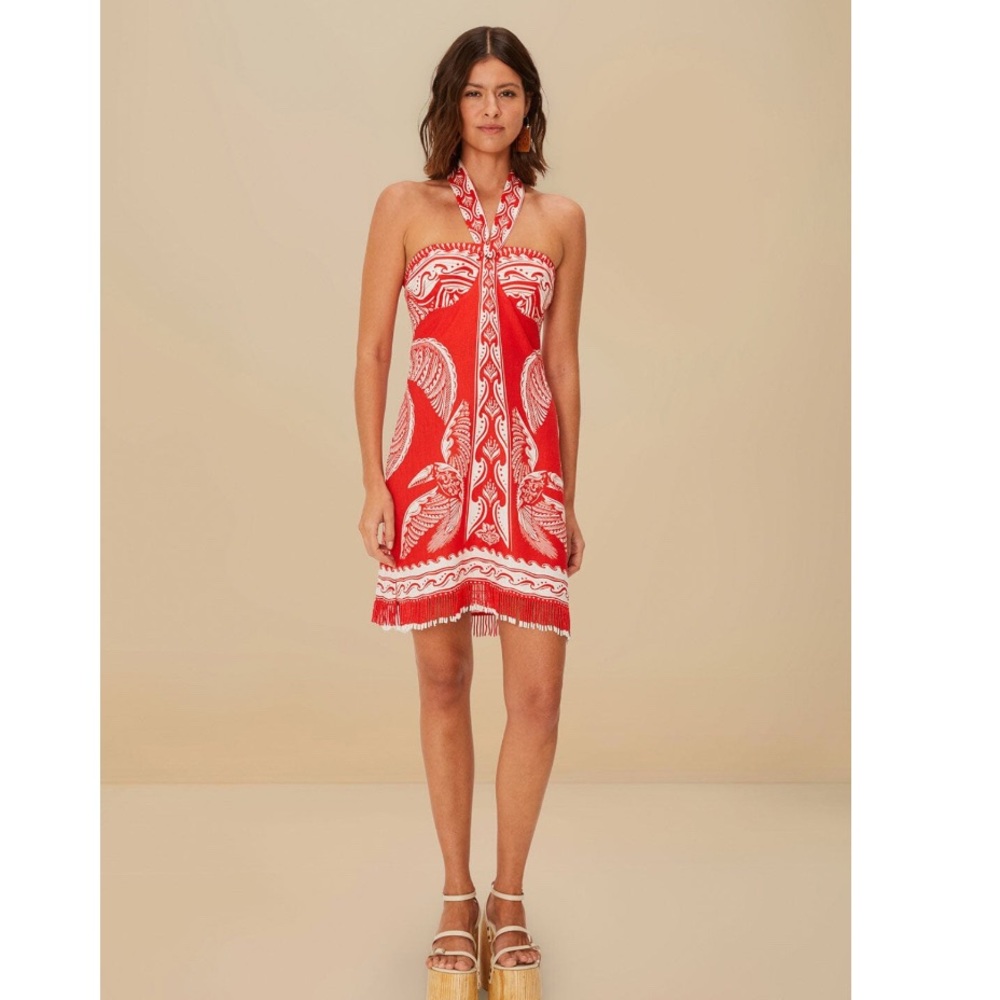 FARM Rio Beaded Fringe Red Off-White Majestic Coconut Mini Dress Size Small NWT - Picture 15 of 16